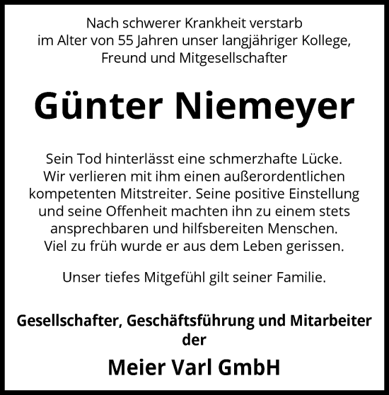 Traueranzeige von Günter Niemeyer von SYK