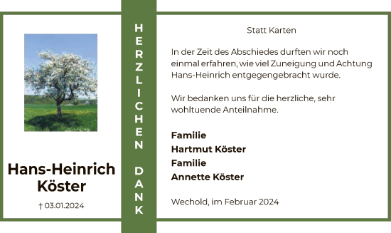 Traueranzeige von Hans-Heinrich Köster von SYK