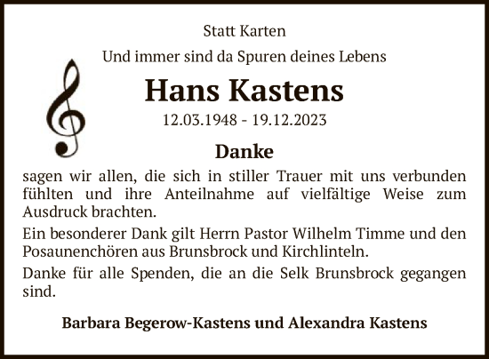 Traueranzeige von Hans Kastens von SYK