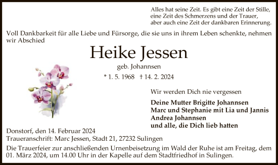 Traueranzeige von Heike Jessen von SYK