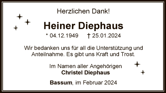 Traueranzeige von Heiner Diephaus von SYK