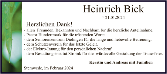 Traueranzeige von Heinrich Bick von SYK