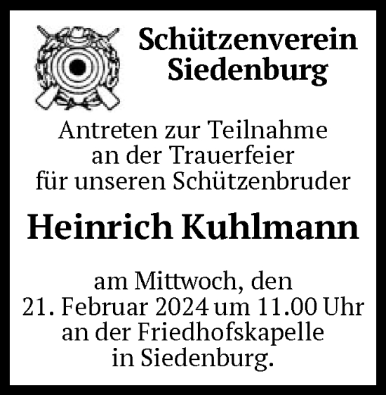Traueranzeige von Heinrich  Kuhlmann von SYK