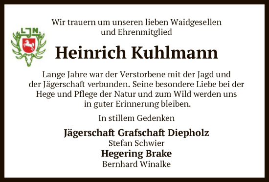 Traueranzeige von Heinrich  Kuhlmann von SYK