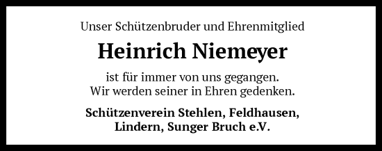 Traueranzeige von Heinrich Niemeyer von SYK