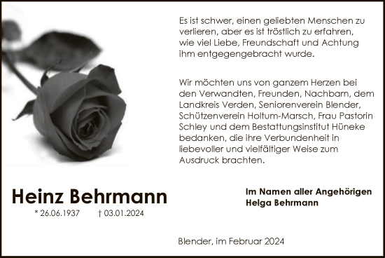 Traueranzeige von Heinz Behrmann von SYK