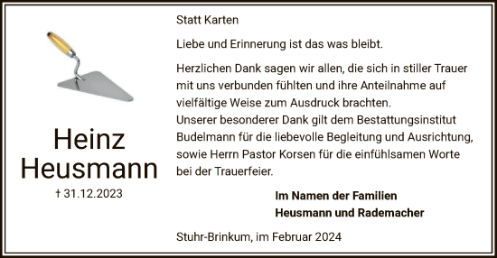 Traueranzeige von Heinz Heusmann von SYK
