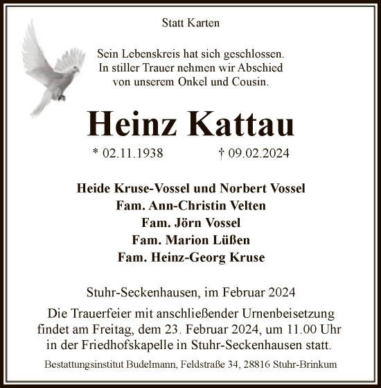 Traueranzeige von Heinz Kattau von SYK