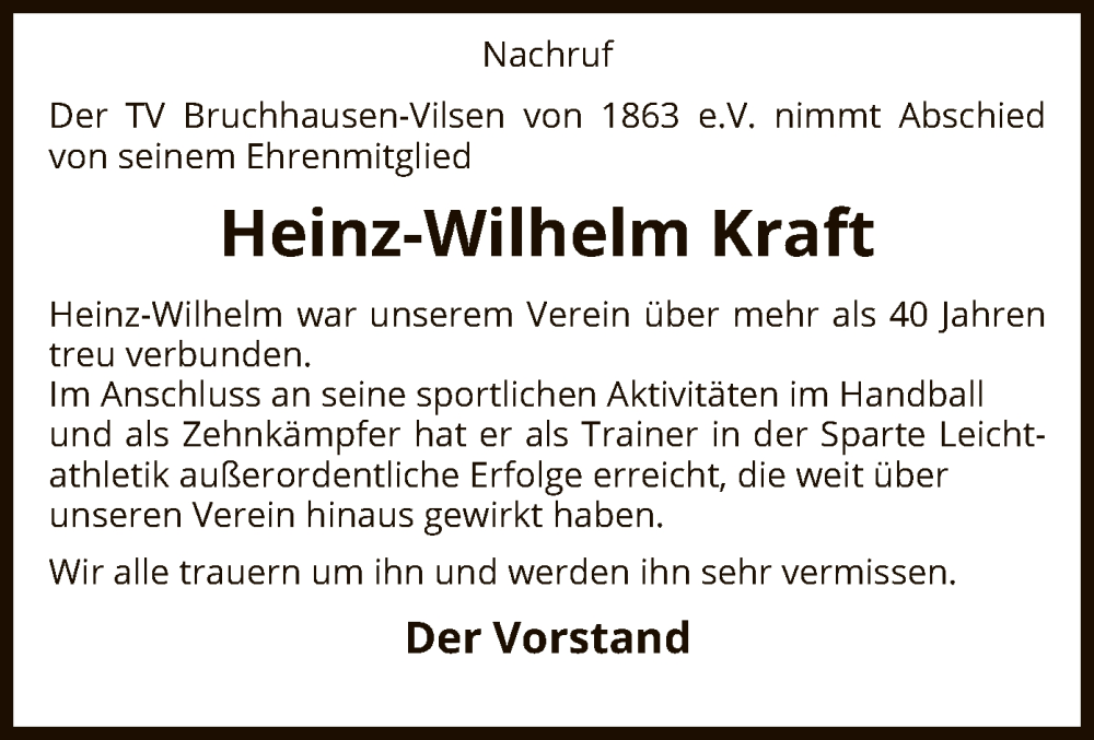  Traueranzeige für Heinz-Wilhelm Kraft vom 14.02.2024 aus SYK