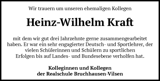 Traueranzeige von Heinz Wilhelm Kraft von SYK