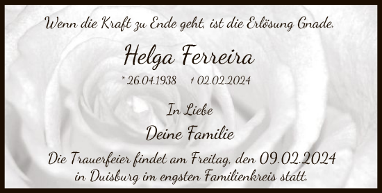 Traueranzeige von Helga Ferreira von SYK