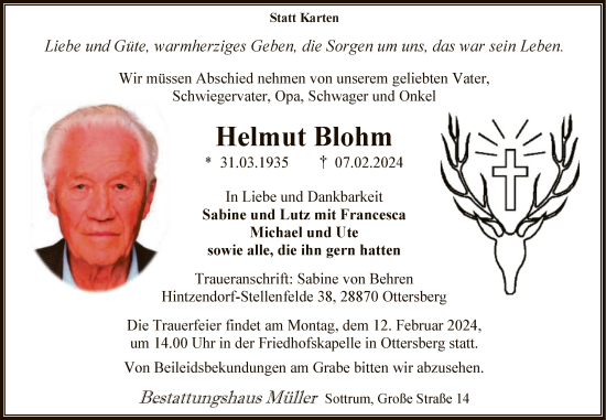 Traueranzeige von Helmut Blohm von SYK