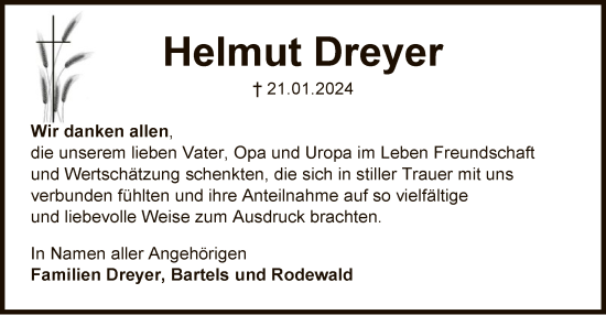 Traueranzeige von Helmut Dreyer von SYK