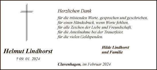 Traueranzeige von Helmut Lindhorst von SYK