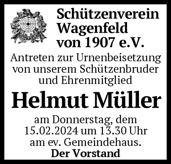 Traueranzeige von Helmut Müller von SYK