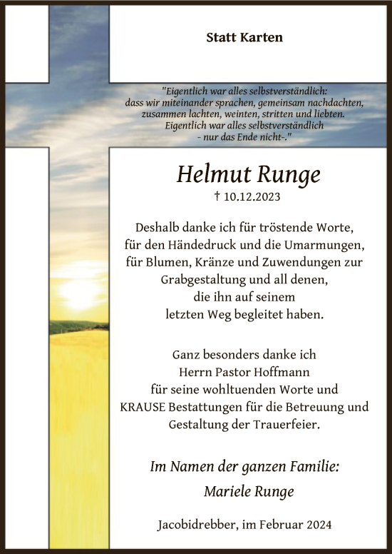 Traueranzeige von Helmut Runge von SYK