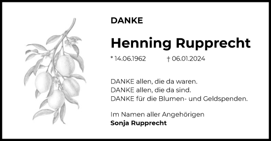 Traueranzeige von Henning Rupprecht von SYK