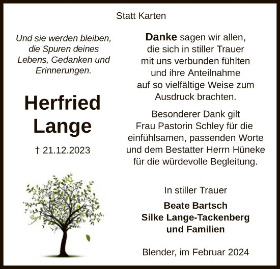 Traueranzeige von Herfried Lange von SYK