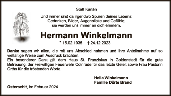 Traueranzeige von Hermann Winkelmann von SYKSYKSYK
