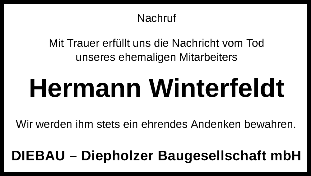  Traueranzeige für Hermann Winterfeldt vom 20.02.2024 aus SYK