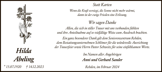 Traueranzeige von Hilda Abeling von SYK