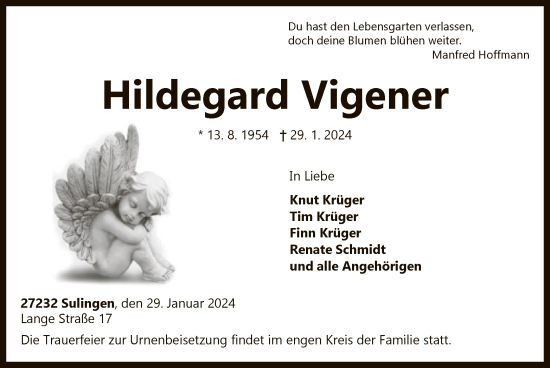 Traueranzeige von Hildegard Vigener von SYK