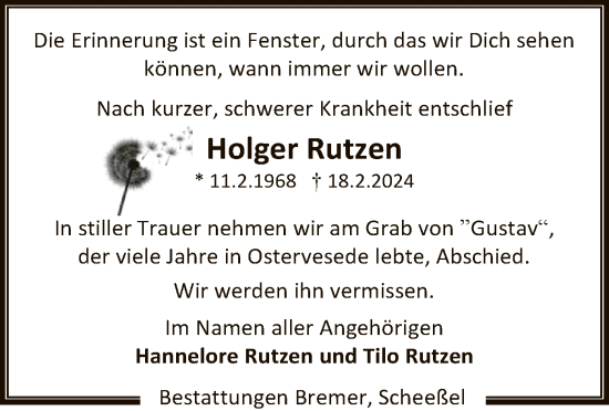 Traueranzeige von Holger Rutzen von SYK