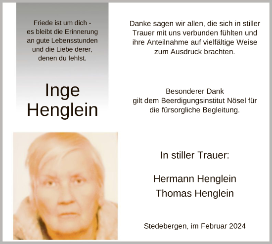 Traueranzeige von Inge Henglein von SYK