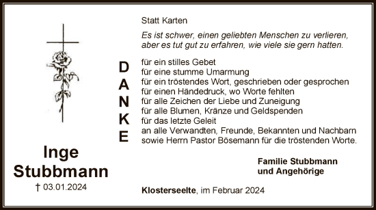 Traueranzeige von Inge Stubbmann von SYKSYK