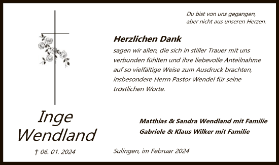 Traueranzeige von Inge Wendland von SYK