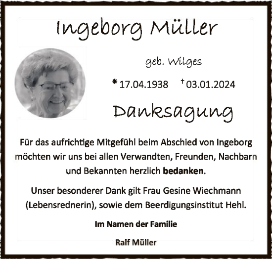 Traueranzeige von Ingeborg Müller von SYK