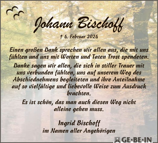 Traueranzeige von Ingrid Bischoff von SYK