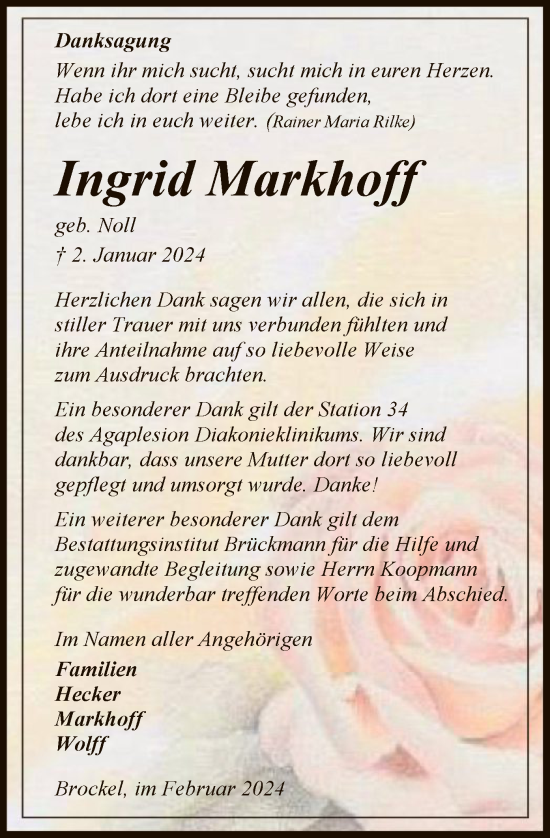 Traueranzeige von Ingrid Markhoff von SYK