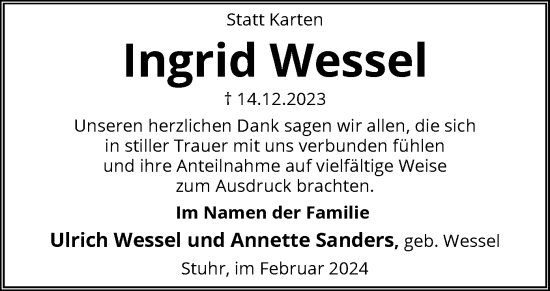 Traueranzeige von Ingrid Wessel von SYK