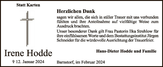 Traueranzeige von Irene Hodde von SYK