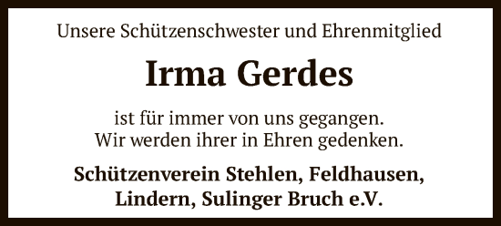 Traueranzeige von Irma Gerdes von SYK