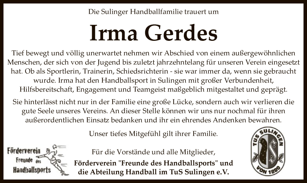  Traueranzeige für Irma Gerdes vom 12.02.2024 aus SYK