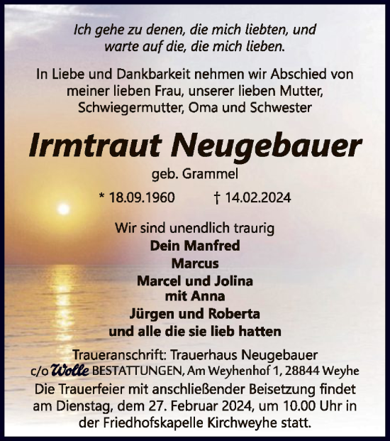 Traueranzeige von Irmtraut Neugebauer von SYK