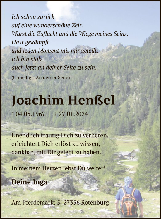 Traueranzeige von Joachim Henßel von SYK
