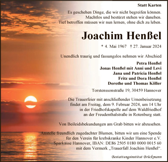 Traueranzeige von Joachim Henßel von SYK