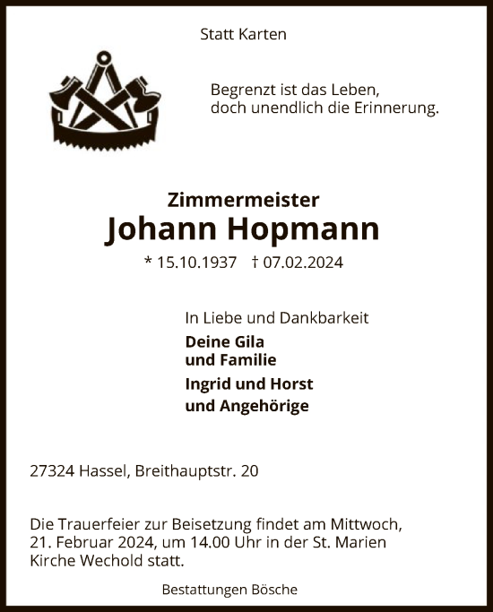 Traueranzeige von Johann Hopmann von SYKSYK