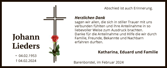 Traueranzeige von Johann Lieders von SYK