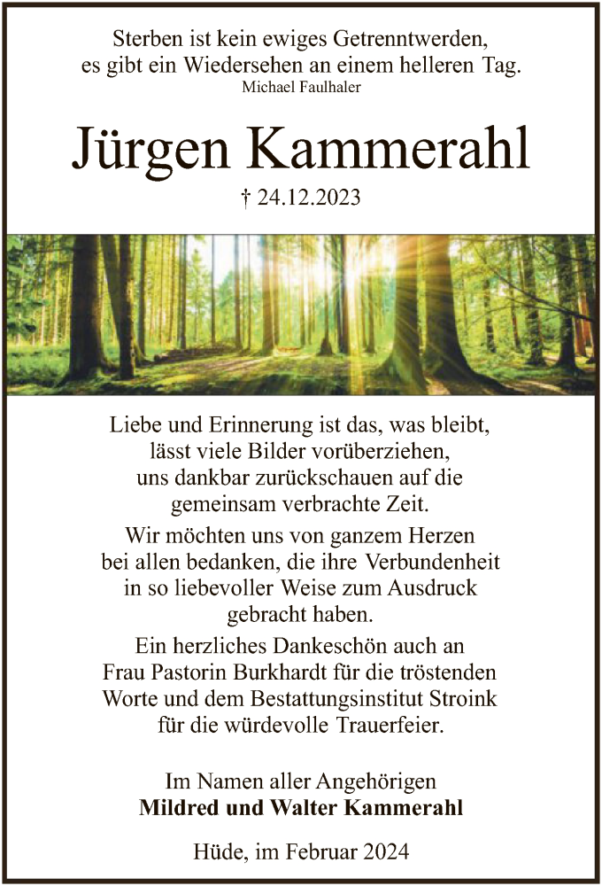  Traueranzeige für Jürgen Kammerahl vom 10.02.2024 aus SYK