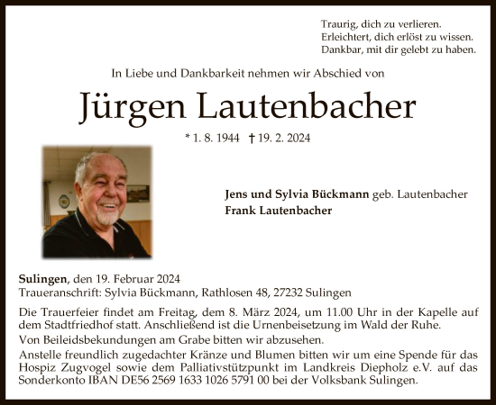 Traueranzeige von Jürgen Lautenbacher von SYK