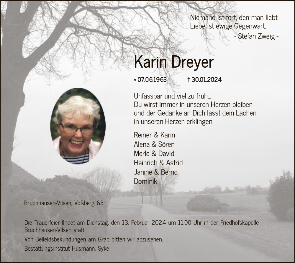  Traueranzeige für Karin Dreyer vom 07.02.2024 aus SYK