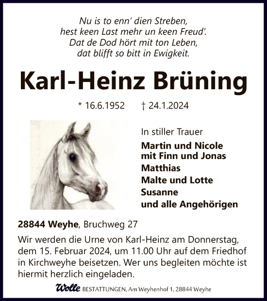 Traueranzeige von Karl-Heinz Brüning von SYK