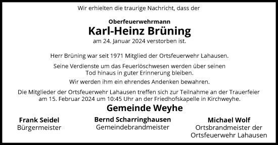 Traueranzeige von Karl-Heinz Brüning von SYK