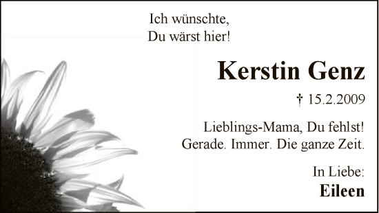 Traueranzeige von Kerstin Genz von SYK
