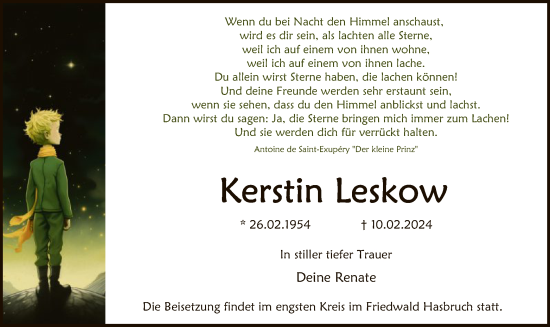 Traueranzeige von Kerstin Leskow von SYK