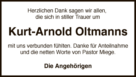 Traueranzeige von Kurt-Arnold Oltmanns